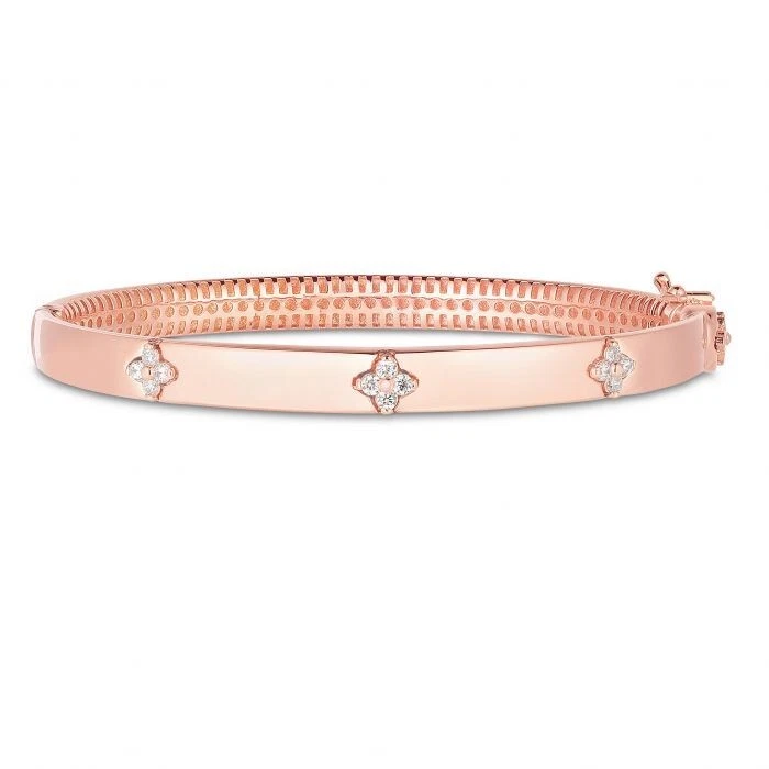 Brazalete Brazalete Trébol Diamante Natural Oro Rosa 14k 0,30ct 5,6 mm 7" 10 gramos Foto 1 de 4
