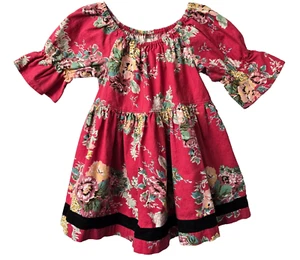 Matilda Jane Linen Blend Top 6 Flare Sleeve Sparkletown Fiona Red Floral Easter - Picture 1 of 5