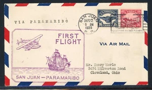United States 1929 San Juan-Paramaribo First Flight Cover with Sc#'s C5 and C6 - Picture 1 of 2