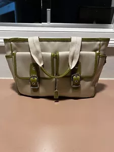 Bolso de Mano 13" COACH Verde Crema Cuero de Lona Borde HAMPTONS - Imagen 1 de 10