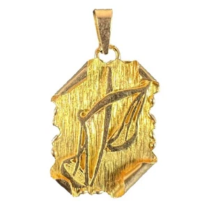 Vintage French Libra Scroll  Zodiac 18K Yellow Gold Charm Pendant - Picture 1 of 14
