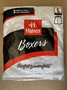 New Vintage Hanes 3 Pack Mens Full Cut Boxers Sz Large White 1996 Sara Lee Corp - Picture 1 of 4