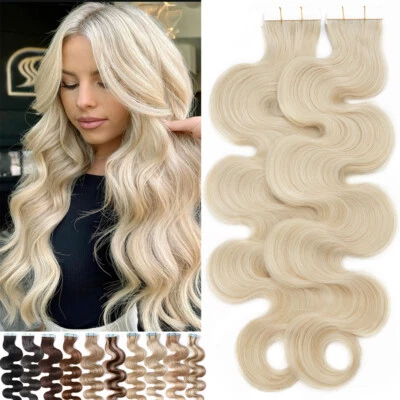 Cinta de extensiones de cabello Body Wave en trama de piel de cabello humano real 100 % Remy cabeza COMPLETA Foto 1 de 4