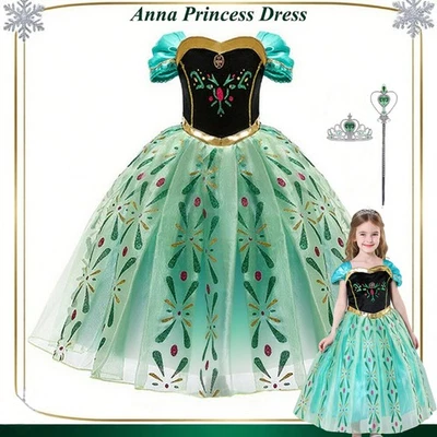Girls Frozen Anna Costume Princess Party Dress Outfit Christmas Fancy Dress Up - Image 1 of 4
