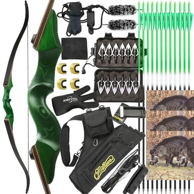 60" Recurve Bow Wooden Riser Takedown 20-60lbs Bamboo Core Limbs Archery Hunting - Image 1 of 4