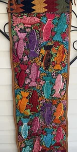 Tenango Otomi Läufer Bunt Fisch Authentisch Mexikanisch Handbestickt Textilkunst - Bild 1 von 4