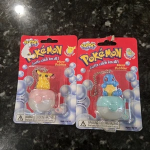 Koosh Bubbles Pokemon Micro Bubbles Pikachu 25 & Squirtle 07 Toys 1999 New - Picture 1 of 10