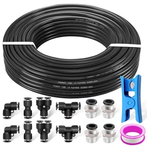 1/4" Air Line Tubing Kit Air Hose Fittings 1/4”(6.35mm) OD x 32.8 Feet Polyur... - Picture 1 of 9