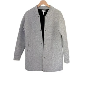 Leith Knit Longline Bomber Jacket Gray Size XS Minimalist Lagenlook - Picture 1 of 7