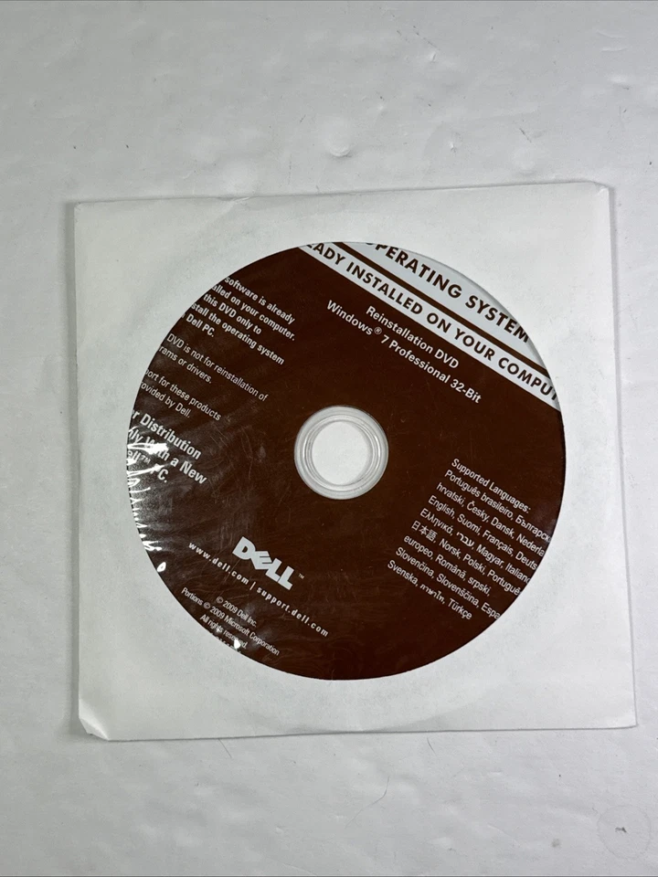 Medios de recuperación del sistema operativo Microsoft Windows 7 Pro 32 bits Dell OEM disco Foto 1 de 1