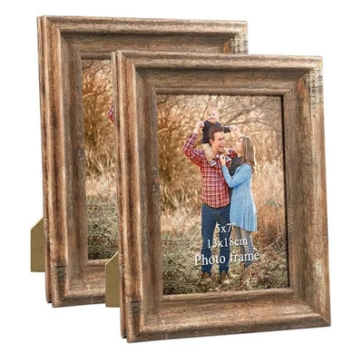 ZBEIVAN 2-Pack 5x7 Picture Frames Set Vintage Brown Family Art Rustic Photo - Image 1 of 4
