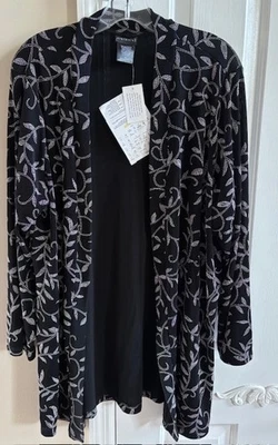 Cárdigan plumero tejido Citiknits para mujer negro brillante y plateado talla 1X, nuevo con etiquetas Foto 1 de 3