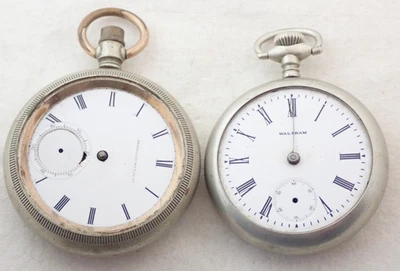 LOT OF 2 18s ANTIQUE WALTHAM POCKET WATCHES PARTS REPAIR - Image 1 of 4