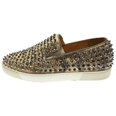 Christian Louboutin scarpe slip-on sneakers borchie EU 43 US10 beige autentiche - Immagine 1 di 4