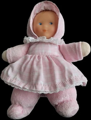 POU/Doudou Poupée corolle Hochet Robe Rose Vichy Collerette Blanche 2001 20cm  - Photo 1/4