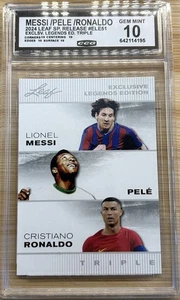 2024 Leaf Pelé Lionel Messi Cristiano Ronaldo Exclusive Legends Triple Graded 10 - Picture 1 of 2