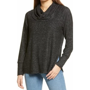 Neu mit Etikett BB Dakota Größe S grau angeraut Strickpullover drapiert Wasserfallausschnitt Oberteil neutral Lounge - Bild 1 von 12