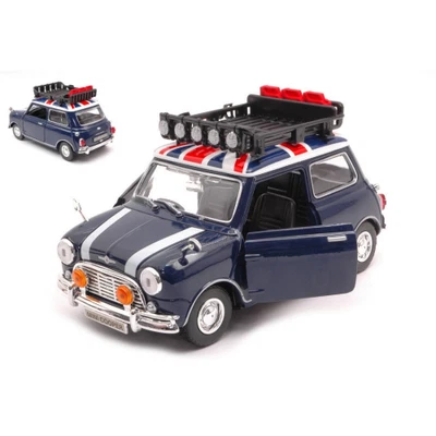 MINI COOPER CLASSIC 1961 WITH ROOF RACK BULE/WHITE/RED 1:18 Motormax Auto Strada - Immagine 1 di 3