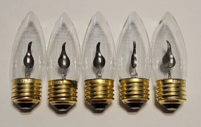 5 PACK FLICKER FLAME CLEAR LIGHT BULBS 3w CA10 32mm STANDARD BASE NEW 22105JQ - Image 1 of 2
