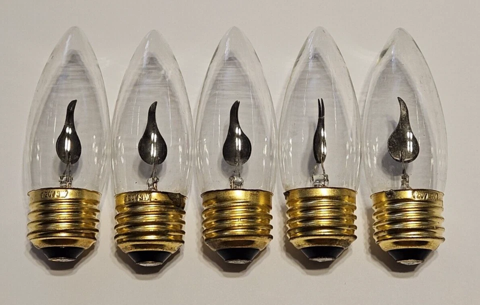 5 PACK FLICKER FLAME CLEAR LIGHT BULBS 3w CA10 32mm STANDARD BASE NEW 22105JQ - Image 1 of 2