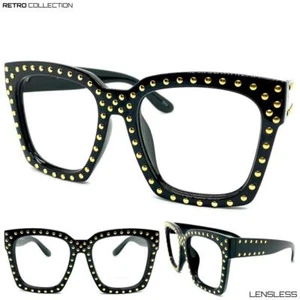Oversized Exaggerated Thick Square Black Lensless Eye Glasses Frame Only NO Lens - Picture 1 of 8