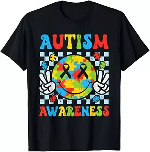 Groovy Autism Awareness Autistic Boy Teens Toddler Girl Kids T-Shirt - Picture 1 of 4