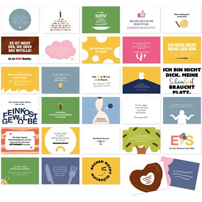 30 Postkarten Essen Sprüche Set Lustige Küchen Deko Karten Food Humor Geschenk - Bild 1 von 4