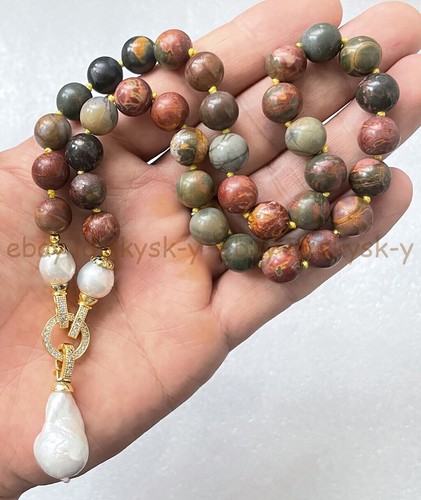 VETEMENTS Collana Ciondolo Perla Barocca Gemme Picasso Diaspro Multicolore Keshi Bianco