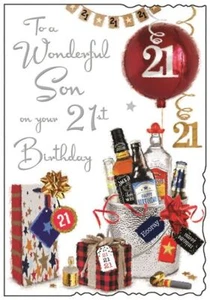 Jonny Javelin Son 21st Birthday Card - Ice Bucket Balloon Silver Foil 9x6.25" - Picture 1 of 2