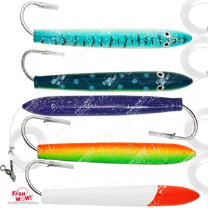 5pcs 6" Fishing Cedar Plugs Rig Tuna Mahi Trolling Wood Lure 10/0 Hook 5-color - Picture 1 of 8