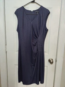 WHBM V-Neck Dark Blue Chambray Ruched Embellished Sleeveless Midi Dress 12 - Picture 1 of 6