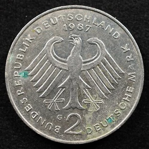 West Germany 2 Mark 1987G, Coin, Filled Die Error, Inv#F055 - Picture 1 of 3