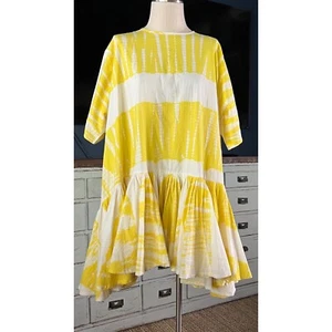 Abito tunica nuovo con etichette $198 Anthropologie Norblack Norwhite giallo tie dye piccolo S - Foto 1 di 9