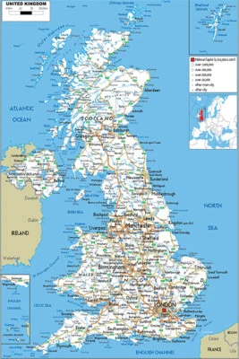 United Kingdom Map Road Poster Great Britain England Wales Scotland Wall Chart - Image 1 of 4