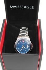 NEW SWISS EAGLE SE-9032 ALL STAINLEE MENS 45 MM 100M WR DATE WATCH, BOXED, ETC