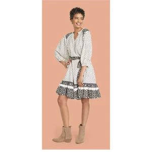 🆕 Knox Rose Women’s NWT V-Neck Belted Quarter Sleeve A-Line Printed Dress - Picture 1 of 6