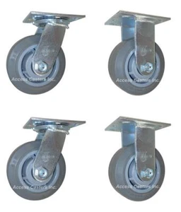 5SPRF-SET 5 Inch Caster Set Non-marking Rubber Tread Wheels 2 Rigids 2 Swivels - Picture 1 of 3