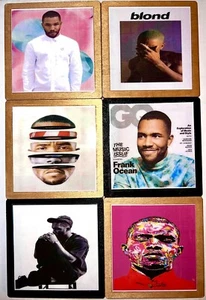 Zum Selbermachen 6 handgefertigte Holz & Kork Getränk Untersetzer FRANK OCEAN GQ blond DJ Tanz 00er - Bild 1 von 6
