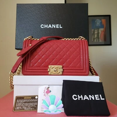 $6,600 Chanel Niño Antiguo Mediano Rojo Caviar Dorado Bolso HW Foto 1 de 4