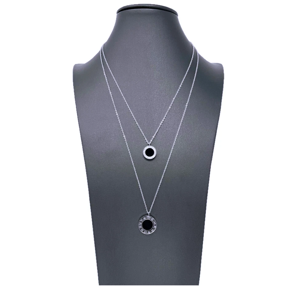 Collana Acciaio Zodiaco Oroscopo Pietra Brillante Donna Elegante Argento Nero - Immagine 1 di 1