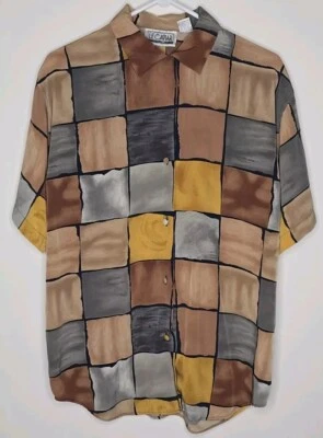 Blusa Le Caviar Abotonada Multicolor Patrón de Cuadros Suave Botón Prendas Artísticas M Foto 1 de 4