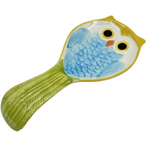 "Utensilio de cocina cuchara de búho Pier One Imports azul verde amarillo cerámica 8,5" - Imagen 1 de 7