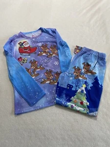 Justice Girls Purple Santa Sleigh Reindeer Christmas Pajamas Holiday Size 6/7 - Picture 1 of 17