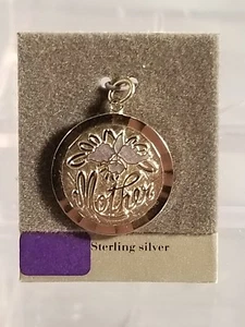 Sterling Silver 7/8" dia. MOTHER with Flower Round Pendant Charm NOS - Picture 1 of 3