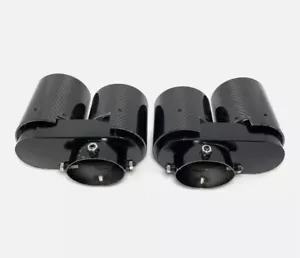 2x Quad Black Carbon Fiber Exhaust Tip For BMW G05 X5 G06 X6 G07 X7 2019+ Nozzle - Foto 1 di 6
