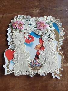 Whitney Made Vintage 1900's 3D Embossed Lace - Unused - Die Cut Valentine - Bild 1 von 10
