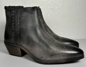 ROAN Gray Distressed Leather Ankle Boots Studded Aggie Shoes Womens Size 7.5 - Picture 1 of 24