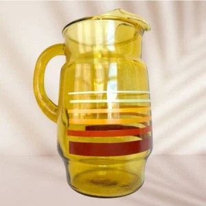 Retro Amber Glass Pitcher with Striped Design - Picture 1 of 4