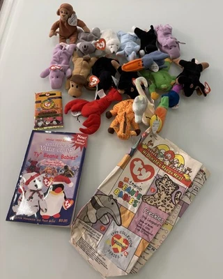 Vintage TY Beanie Babies Lot of 17 + Guide, Card Pack & 1999 McDonald’s Bag - Image 1 of 4
