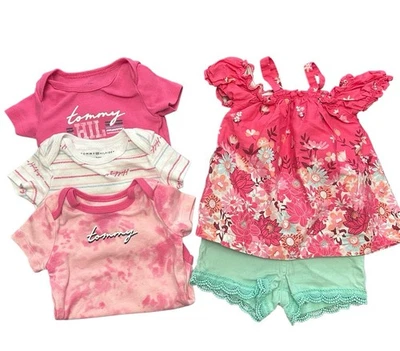 lot of 5 Baby girl 3-6 month Floral Namebrand Tommy Hilfiger Outfits Clothing B4 - Image 1 of 4